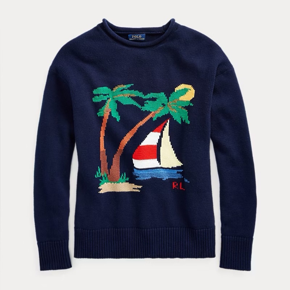 Polo Ralph Lauren Intarsia Knit Beach and Yacht Sweater Preppy Chunky knit
